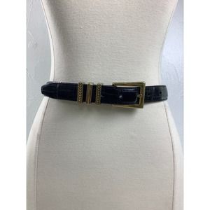 Brighton Classics Croc Embossed leather Brass Buckle belt women Size M EUC
